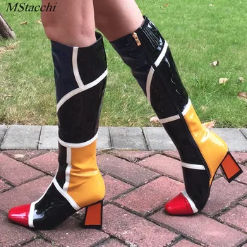 Mstacchi new square Toe knee high boots for women shoes mixed color patchwork runway boots high heel long Boots Bottine Femme
Mstacchi new square Toe knee high boots for women shoes mixed color patchwork runway boots high heel long Boots Bottine Femme