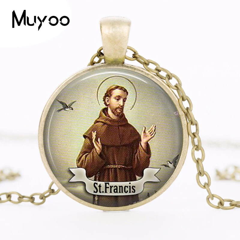 Necklace for Men 1pcs//lot St Francis Logo Necklace Pendant Saint Charm Art Handmade Round Vintage Bronze Necklace Women Jewelry Men Gift