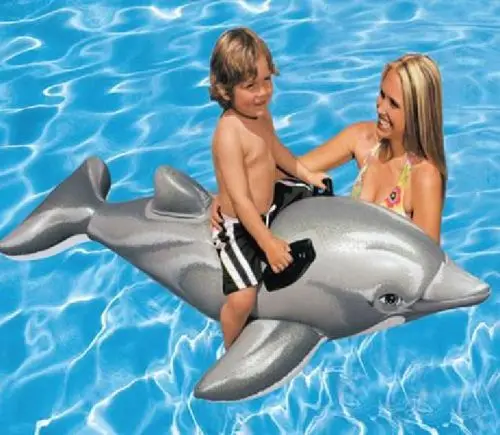 Image Inflatable Blow Up Lil Dolphin Beach Ride On Pool lilo Beach Toy Float with Air Pump 500cc