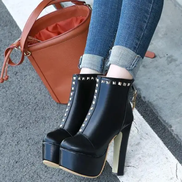 Platform Super High Heel Women's Ankle Boots Chunky Rivet Shoes Large Size D9 
Platform Super High Heel Women's Ankle Boots Chunky Rivet Shoes Large Size D9