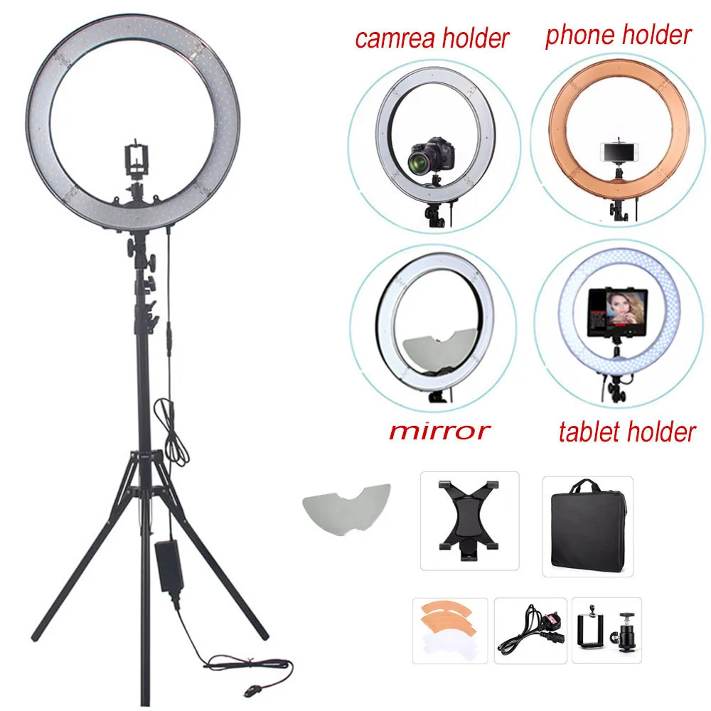 Fusitu Camera Photo RL-18" 55W 240 LED 5500K Lamp Photography Dimmable Video Ring Light With Mirror/Light Stand/Camera holder
Fusitu Camera Photo RL-18" 55W 240 LED 5500K Lamp Photography Dimmable Video Ring Light With Mirror/Light Stand/Camera holder