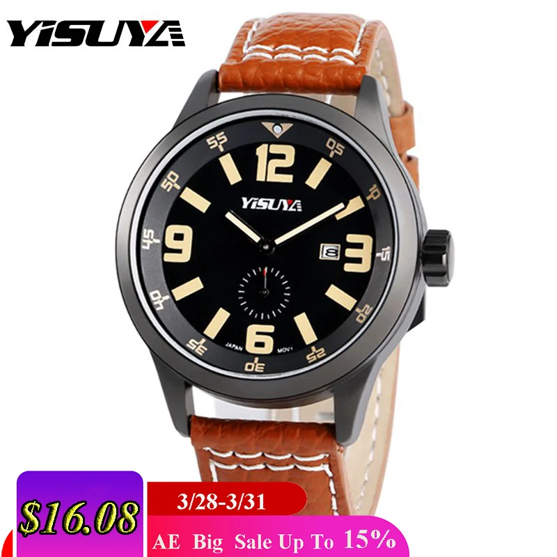 YISUYA Date Pilot Army Brown Genuine Leather Band Men Business Wrist Watch Japan Quartz Movement Calender Analog Quartz Sport
YISUYA Date Pilot Army Brown Genuine Leather Band Men Business Wrist Watch Japan Quartz Movement Calender Analog Quartz Sport