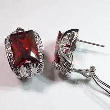 First class products Favourite Best Sellers Red Cubic Zirconia oblong Trendy Jewelry Beautiful Silver Plated Rock Earrings KR453