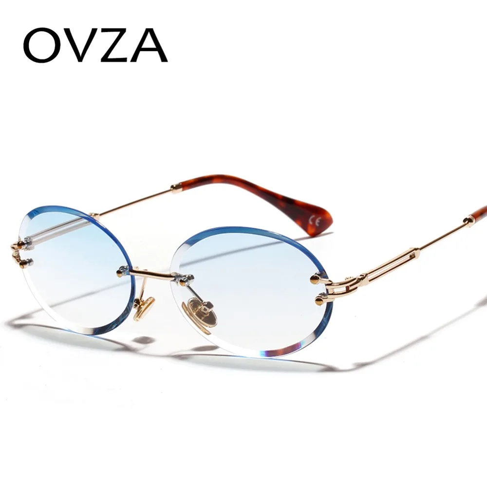 Фото OVZA Rimless Mirro Sunglasses Women Diamond Cut Luxury Ladies Brand Design Oval Gradient Glasses Beautiful S2081 | Аксессуары для