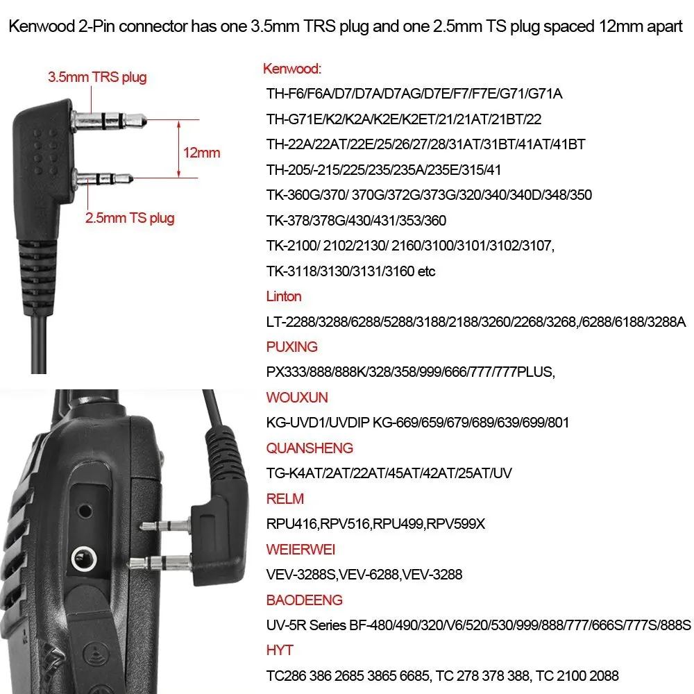 Портативная рация с наушниками для Kenwood Baofeng 2 шт. Акустическая трубка микрофоном