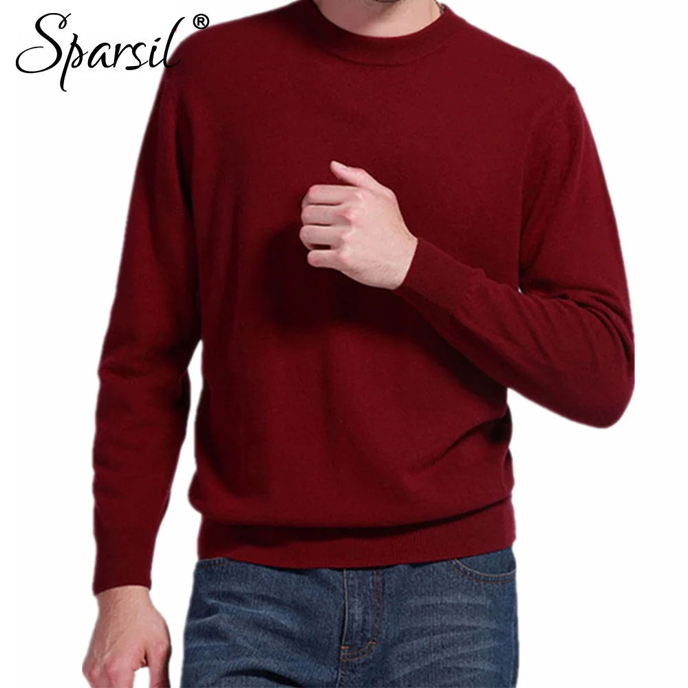 

Sparsil Man's Cashmere Sweaters Blend Winter Autumn O-Neck Long Sleeve Pullovers Soft Warm Knitwear Plus Size S-XXXL A42