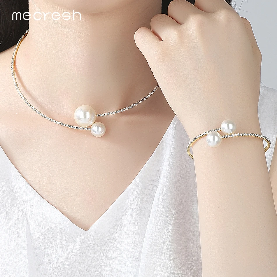 Mecresh Simple Simulated Pearl Bridal Jewelry Sets Crystal Fashion Wedding Jewelry Necklace Bracelet Sets for Women MTL415 29