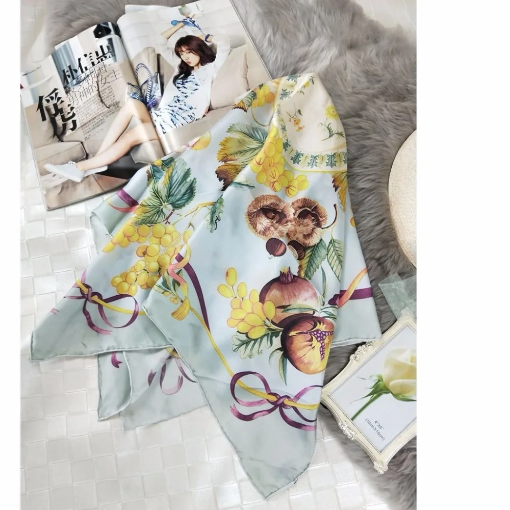 2018 Spring Fruits Print Square Silk Scarf Shawl Women Ladies Fashion 100% Silk Twill Scarfs Hijab Foulard 88x88cm
2018 Spring Fruits Print Square Silk Scarf Shawl Women Ladies Fashion 100% Silk Twill Scarfs Hijab Foulard 88x88cm