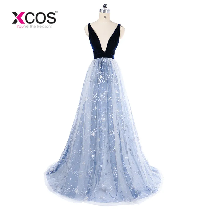 Sexy Deep V Neck Prom Dresses 2018 Bling Sequin Stars Navy Blue Long Evening Gowns vestido longo Floor Length vestido formatura
Sexy Deep V Neck Prom Dresses 2018 Bling Sequin Stars Navy Blue Long Evening Gowns vestido longo Floor Length vestido formatura