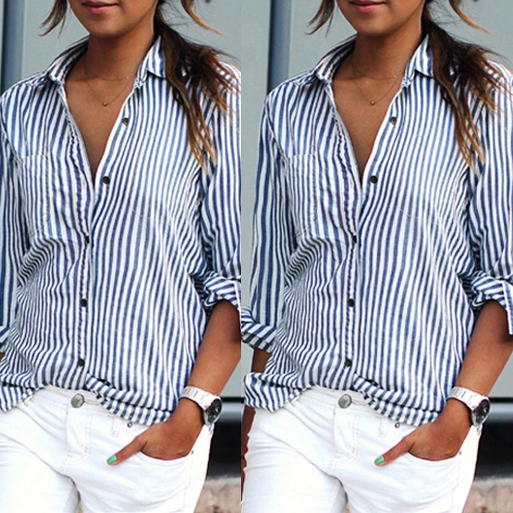 2019 women's sexy casual loose vertical stripes long sleeve shirt women's blouse 3 colors 8 yards
2019 women's sexy casual loose vertical stripes long sleeve shirt women's blouse 3 colors 8 yards