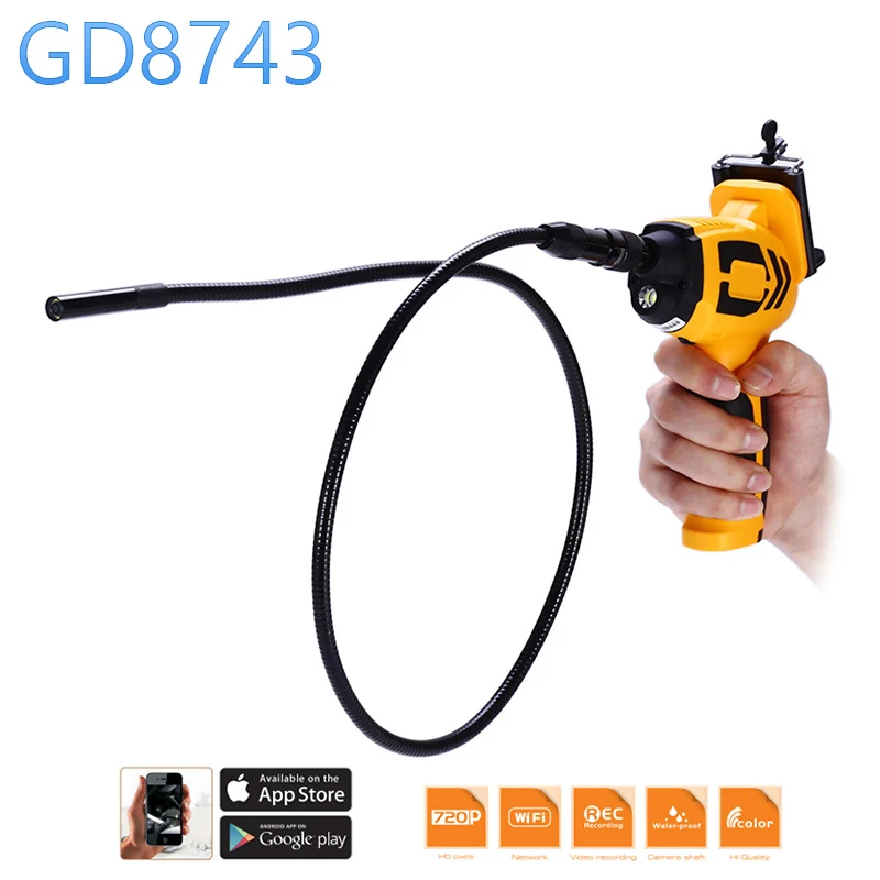 GD8743 720 P HD WIFI 9 мм Диаметр эндоскопа Змея камеры Гибкая Гусь горловиной Cam дом стока