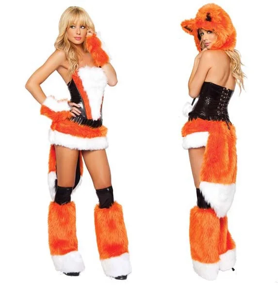 

Adult Women Animals Cosplay Costume Halloween Costume Party Dresses Fox Suit Dress Hat + Tops + Skirt + Oversleeves + Leg Sets