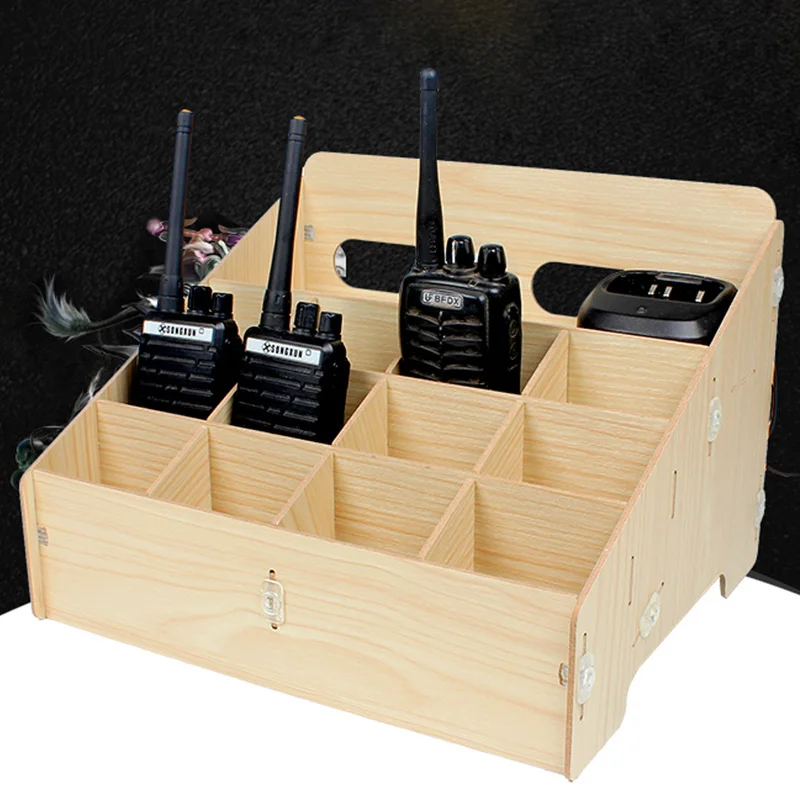 Wooden Walkie Talkie management storage box creative desktop office meeting finishing grid multi cell security rack shop display
Wooden Walkie Talkie management storage box creative desktop office meeting finishing grid multi cell security rack shop display