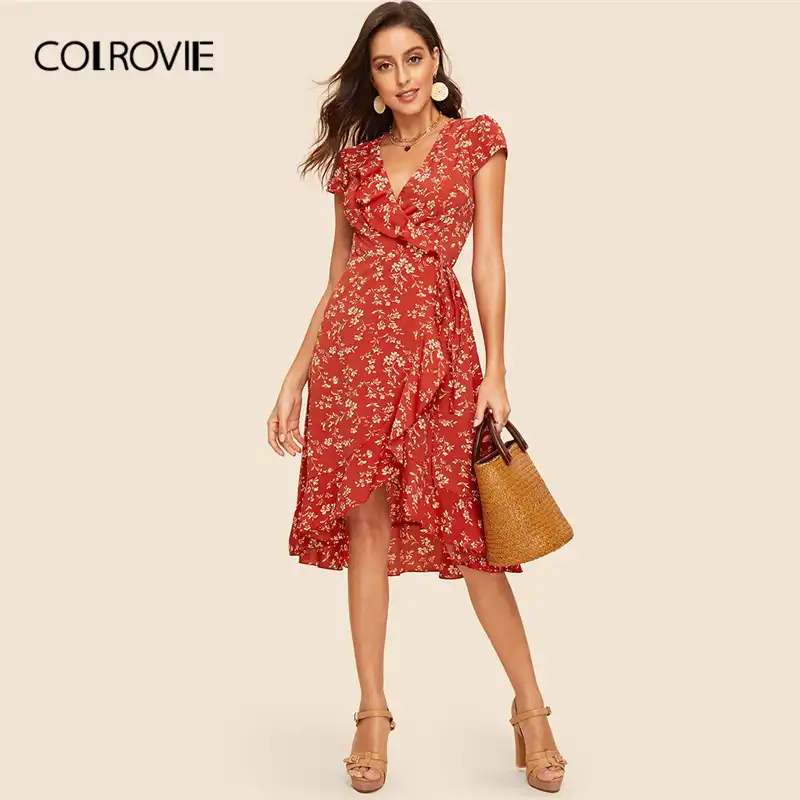 ruffle trim wrap dress