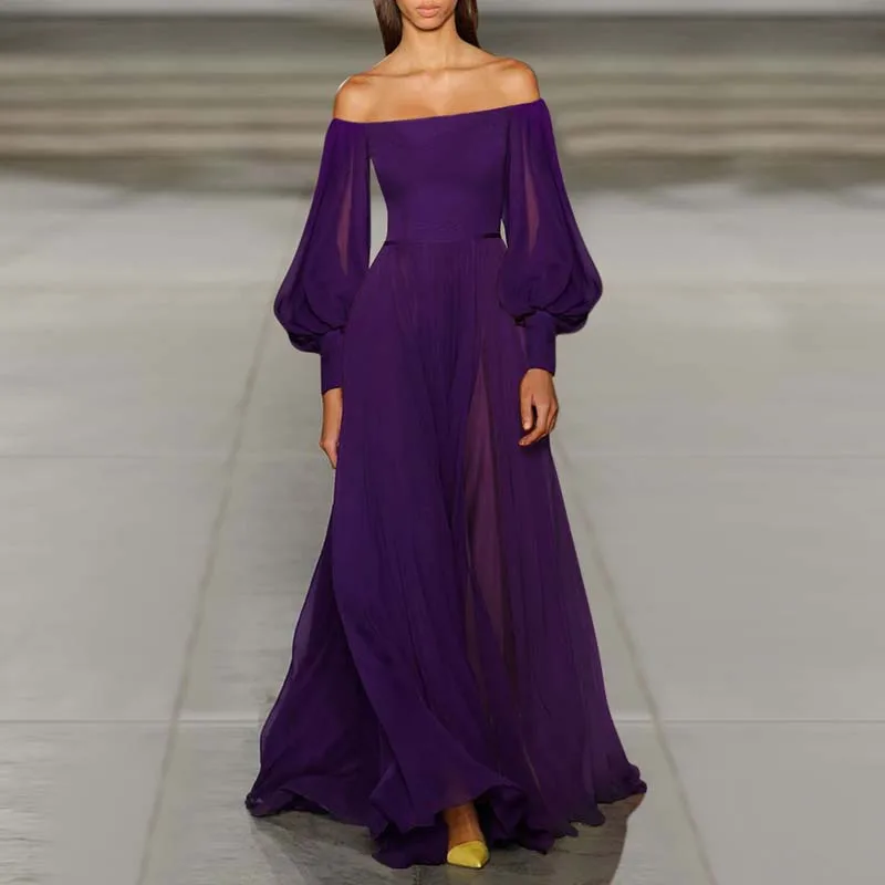 2019 New Spring Elegant Lantern Sleeve Slash Neck Dress Women Solid Purple Off Sholulder Maxi Dress Bohemia Runway Beach
2019 New Spring Elegant Lantern Sleeve Slash Neck Dress Women Solid Purple Off Sholulder Maxi Dress Bohemia Runway Beach