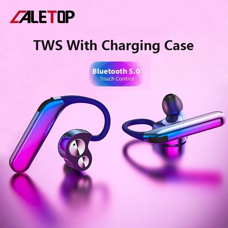 

CALETOP TWS Wireless Headphones Earhook Bluetooth 5.0 Earphones with Dual Microphones Handsfree Gaming Headsets IPX7 Waterproof