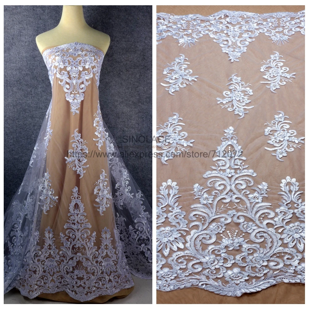 La Belleza Off white/pure white polyester sequins cord embroidered wedding dress lace fabric 47'' width by yard
La Belleza Off white/pure white polyester sequins cord embroidered wedding dress lace fabric 47'' width by yard