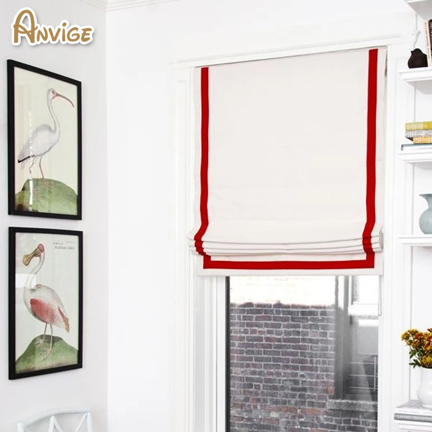 

Anvige Modern Motorized Striped Style Roman Shades ,Easy Install Washable Curtains ,Customized Window Curtain Drape