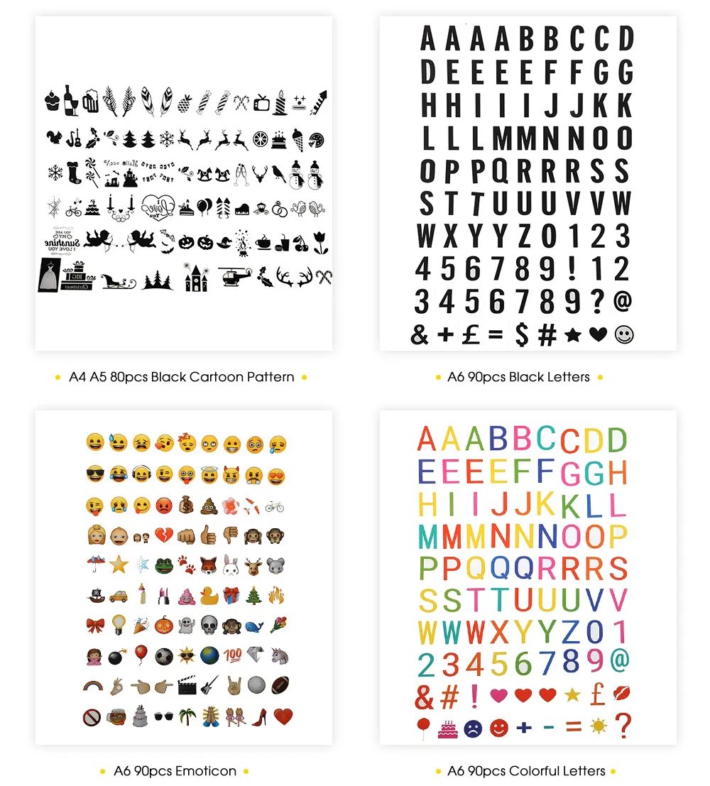 DIY Letters Cards of A4/A5 Light box Black and Color Emoji Symbols Numbers Free Combination Card letters for LED Night Light Box
DIY Letters Cards of A4/A5 Light box Black and Color Emoji Symbols Numbers Free Combination Card letters for LED Night Light Box