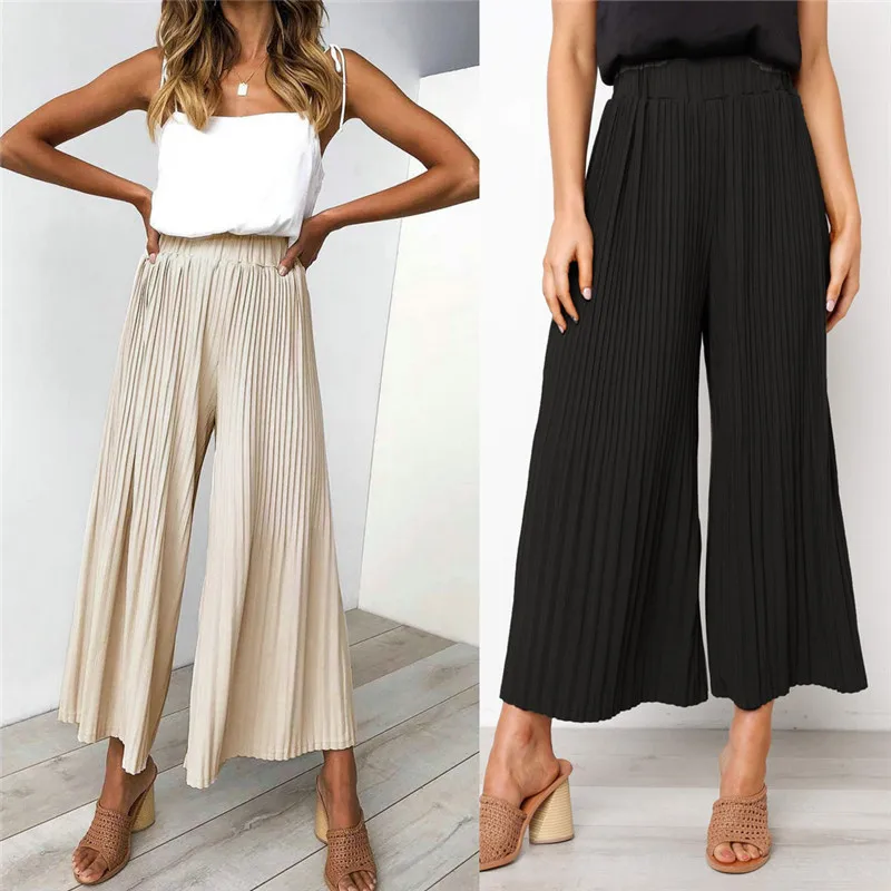 Women Wide Leg Pleated Pants High Waist Trousers Loose Casual Office Ladies Long Pants Solid Color Elegant Female Trouder
Women Wide Leg Pleated Pants High Waist Trousers Loose Casual Office Ladies Long Pants Solid Color Elegant Female Trouder
