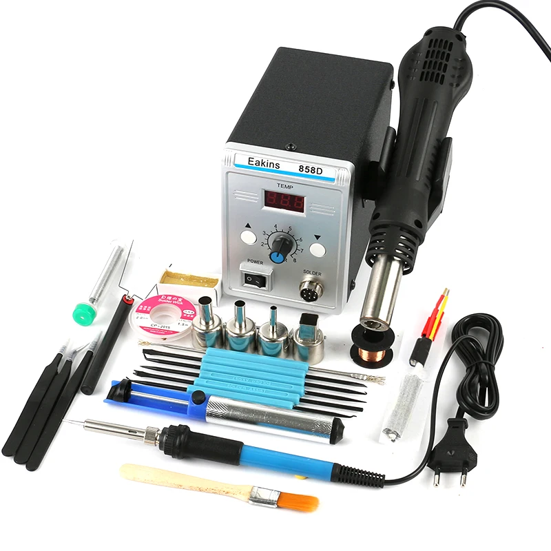 700W 858D ESD LED Digital Soldering Station Hot Air Gun BGA Desoldering Rework Station For Phone PCB IC Desoldering Tool Set kit
700W 858D ESD LED Digital Soldering Station Hot Air Gun BGA Desoldering Rework Station For Phone PCB IC Desoldering Tool Set kit