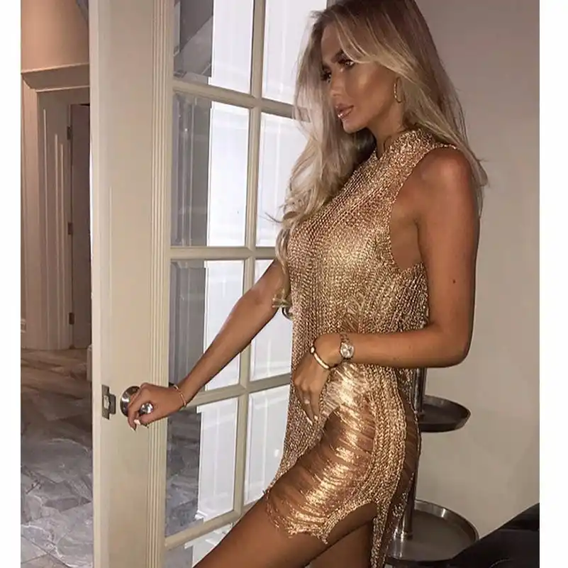 gold glitter mesh dress