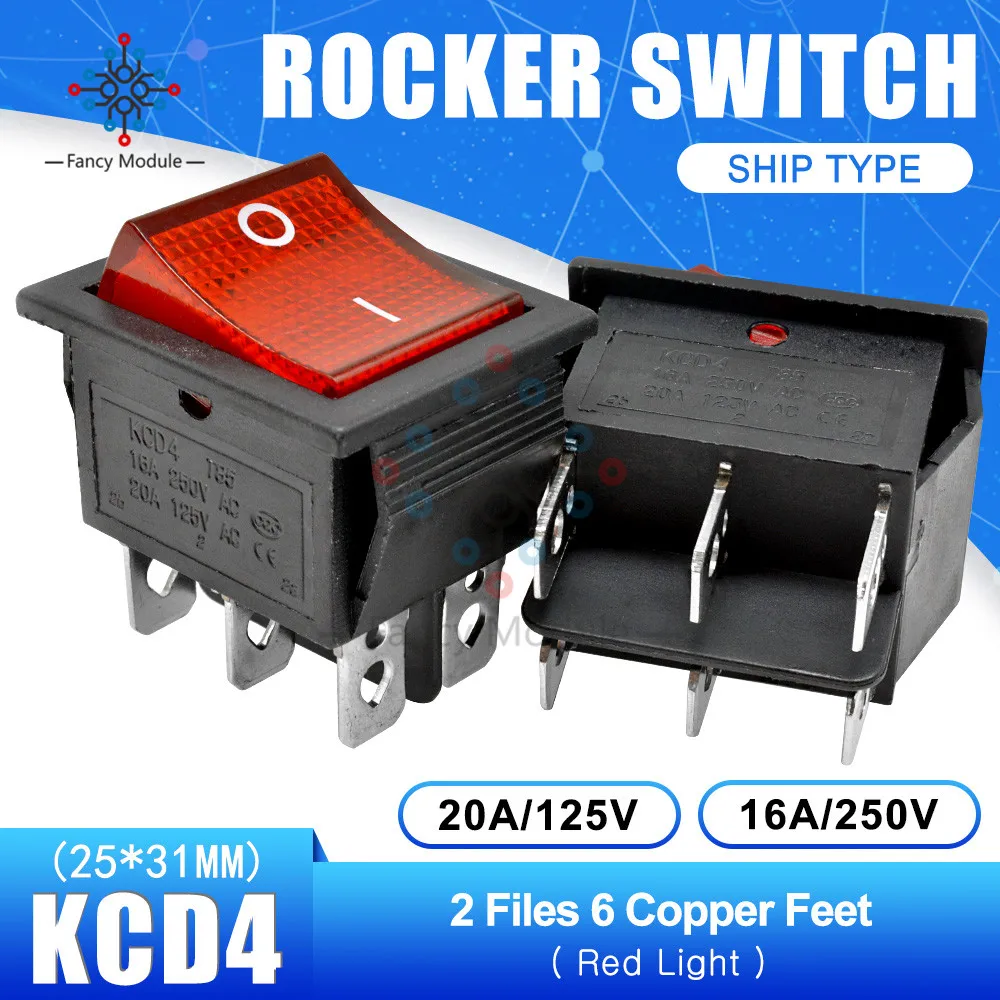 KCD4 125V 25*31mm 2 файлы 6 контактов клавишный переключатель питания вкл/выкл. Тип