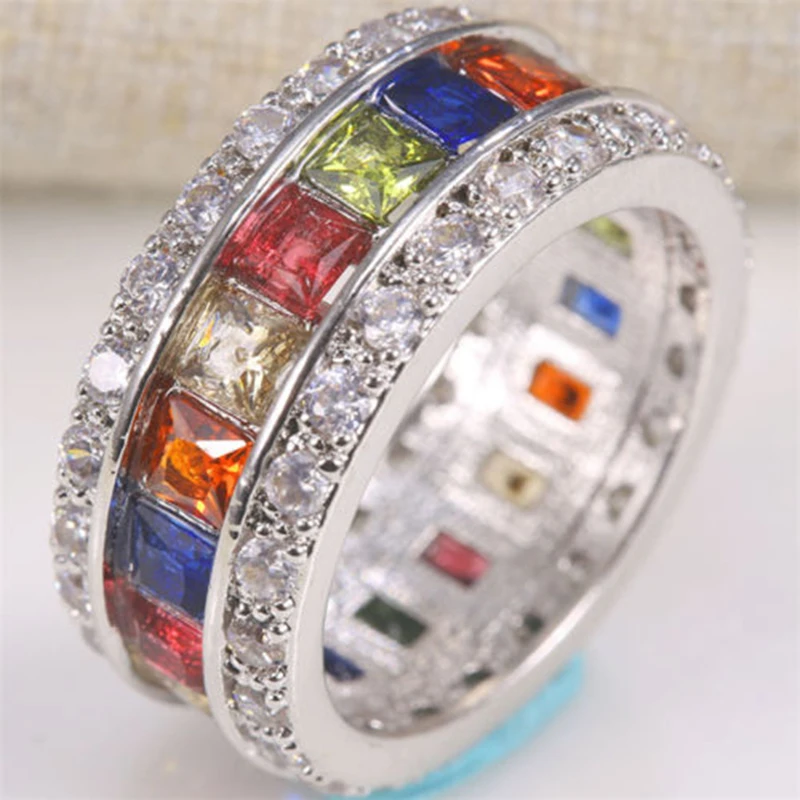 Rainbow Lattice Ice cube Engagement Rings for Women Fashion Jewelry Colorful Cubic Zirconia Eternity Band Ring Lady Gift H3K627
Rainbow Lattice Ice cube Engagement Rings for Women Fashion Jewelry Colorful Cubic Zirconia Eternity Band Ring Lady Gift H3K627
