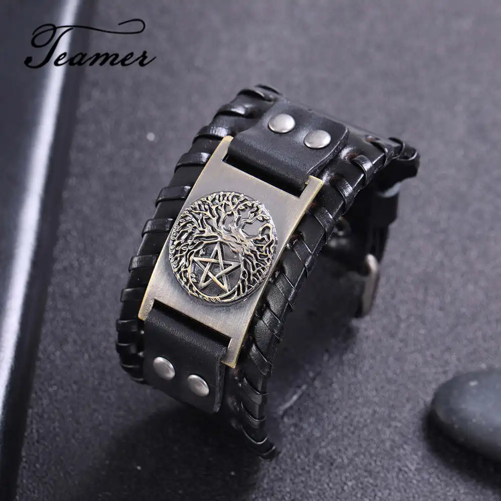 Teamer Black Wide Leather Tree of Life Wicca Bracelet Amulet Antique Silver/bronze/copper Charm Pentagram Magic Amulet Jewelry
Teamer Black Wide Leather Tree of Life Wicca Bracelet Amulet Antique Silver/bronze/copper Charm Pentagram Magic Amulet Jewelry