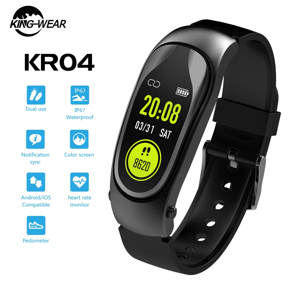 

KingWear KR04 Smart Bracelet 0.96 Inch 64KB RAM 512KB ROM Heart Rate Monitor Step Count Sedentary Reminder Use Like Earphone