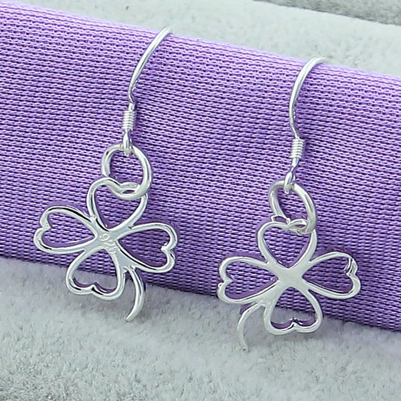 Brand New Fashion 925 Silver Drop Earring Four-Clover Love Heart Earrings for Woman/Girl Gift Jewelry Prevent allergy | Украшения и