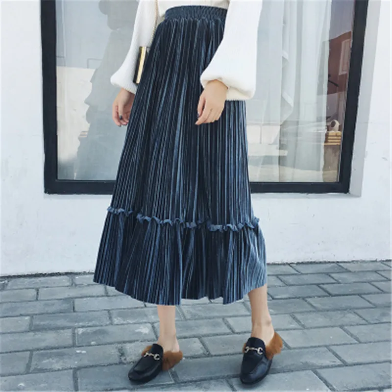 2018 Autumn Winter Women's Velour Skirts Vintage Girls A-line Ruffled Bottom Female Velvet Loose High Waist Pleated Skirt ZZ580
2018 Autumn Winter Women's Velour Skirts Vintage Girls A-line Ruffled Bottom Female Velvet Loose High Waist Pleated Skirt ZZ580
