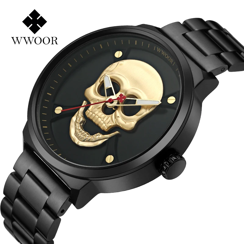 WWOOR hot sale top brand trend luxury fashion stainless steel strap 3D carving gold ghost skull Quartz men's watch
WWOOR hot sale top brand trend luxury fashion stainless steel strap 3D carving gold ghost skull Quartz men's watch
