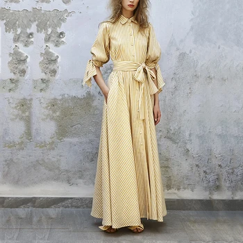 Runway Designer Women Summer 2019 Long Dress Office Lady Yellow Striped Turn-down Collar Maxi Dress OL Business Work Dress
Runway Designer Women Summer 2019 Long Dress Office Lady Yellow Striped Turn-down Collar Maxi Dress OL Business Work Dress