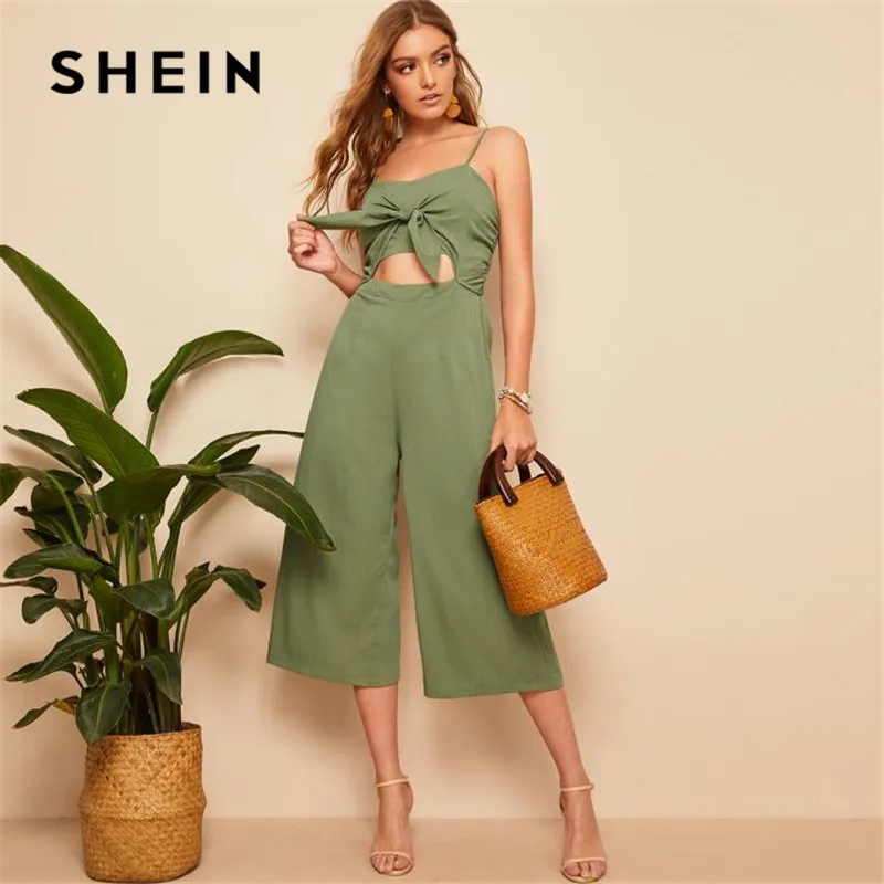 SHEIN Army Green Knotted Front Shirred Back Cami Women Jumpsuit 2019 Boho Solid High Waist Cut Out Wide Leg Sexy Jumpsuit
SHEIN Army Green Knotted Front Shirred Back Cami Women Jumpsuit 2019 Boho Solid High Waist Cut Out Wide Leg Sexy Jumpsuit