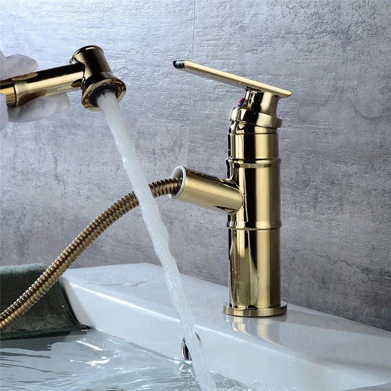 Basin Faucet with Hand Shower Head Gold pull out laundry faucet Sink Faucet water tap for bathroom with extensible spout
Basin Faucet with Hand Shower Head Gold pull out laundry faucet Sink Faucet water tap for bathroom with extensible spout