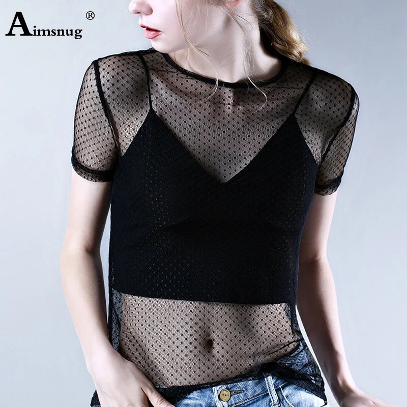 Sexy Mesh Transparent Bottoming Tops Slim Tee Shirt Female T Shirt Wave Point O-neck Short Sleeve Summer Casual Women's T-shirt 
Sexy Mesh Transparent Bottoming Tops Slim Tee Shirt Female T Shirt Wave Point O-neck Short Sleeve Summer Casual Women's T-shirt