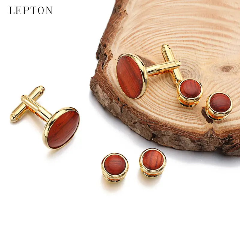 High Quality Round Wood Cufflinks Studs Sets 14K Gold Plated Lepton Brand Luxury Mens Jewelry Formal Business wedding cuff links
High Quality Round Wood Cufflinks Studs Sets 14K Gold Plated Lepton Brand Luxury Mens Jewelry Formal Business wedding cuff links