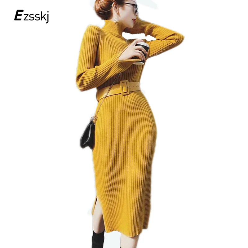 Long Winter Sweater Dress Women Turtleneck Bodycon Knit Split Long Dress Spring Autumn Striped Skinny Knitted Belted Dress Robe
Long Winter Sweater Dress Women Turtleneck Bodycon Knit Split Long Dress Spring Autumn Striped Skinny Knitted Belted Dress Robe