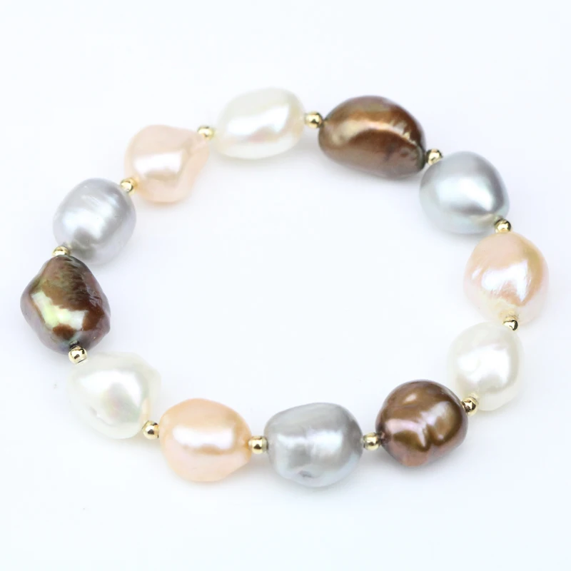 

Multicolor Pearl Bracelets for Women Fashion Cultured Freshwater Pearl Bracelet Nugget Baroque Bracelet with Gold Elastic Thread