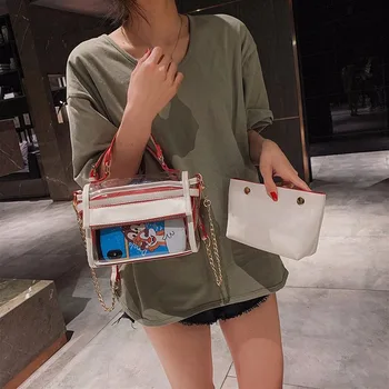 2019 New Fashion Women's Designer Handbag PVC Transparent Clear Shoulder Bag Luxury Jelly Chain Shoulder Messenger Bag Dropship
2019 New Fashion Women's Designer Handbag PVC Transparent Clear Shoulder Bag Luxury Jelly Chain Shoulder Messenger Bag Dropship