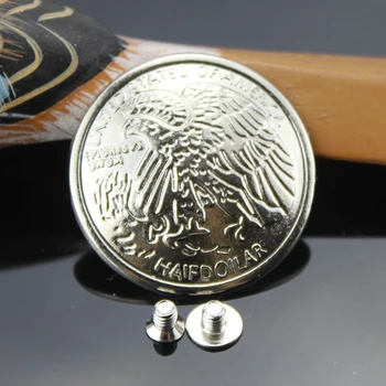DIY leather craft fake half dollar coin design screws button wallet belt decoration metal hardware 20pcs/lot
DIY leather craft fake half dollar coin design screws button wallet belt decoration metal hardware 20pcs/lot