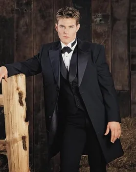 Four Buttons Groomsmen Peak Satin Lapel Groom Tuxedos Black Men Suits Wedding Best Man (Jacket+Pants+Tie+Vest) B931
Four Buttons Groomsmen Peak Satin Lapel Groom Tuxedos Black Men Suits Wedding Best Man (Jacket+Pants+Tie+Vest) B931