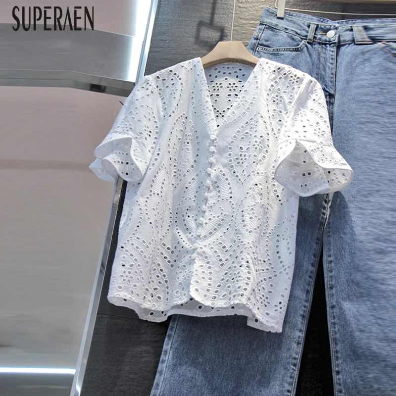 SuperAen 2019 Summer New Korean Style Women Shirt Cotton Short-sleeved Blouses and Tops Female V-neck Women Clothing
SuperAen 2019 Summer New Korean Style Women Shirt Cotton Short-sleeved Blouses and Tops Female V-neck Women Clothing