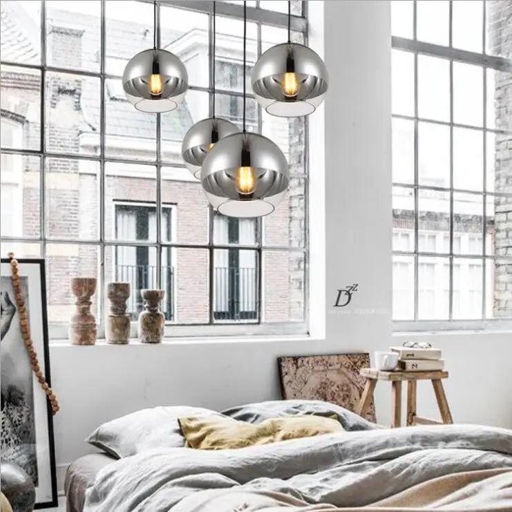 LuKLoy Modern Pendant Light Silver Glass Ball Pendant Lamp Kitchen Island Hanging Lamp Loft Bedside Suspension Lighting Fixtures (18)