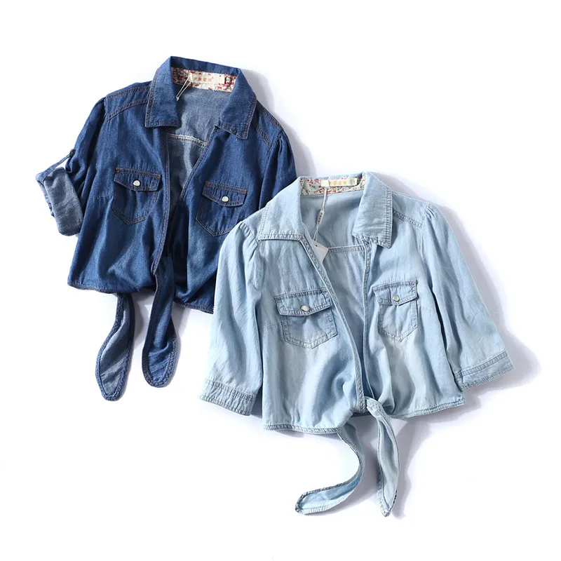 Womens lace-up Denim Shirt Blue Casual half sleeves Tops Femme 2019 Summer Crop Top Jeans Shirt Blouse
Womens lace-up Denim Shirt Blue Casual half sleeves Tops Femme 2019 Summer Crop Top Jeans Shirt Blouse