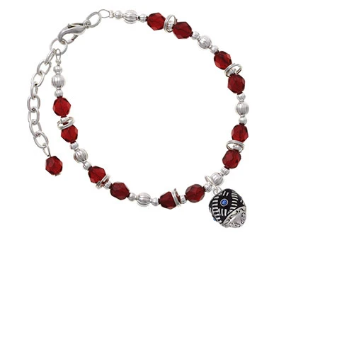 Silvertone Diagonal Banded Barrel with Blue Crystals Spinner Maroon Beaded Bracelet