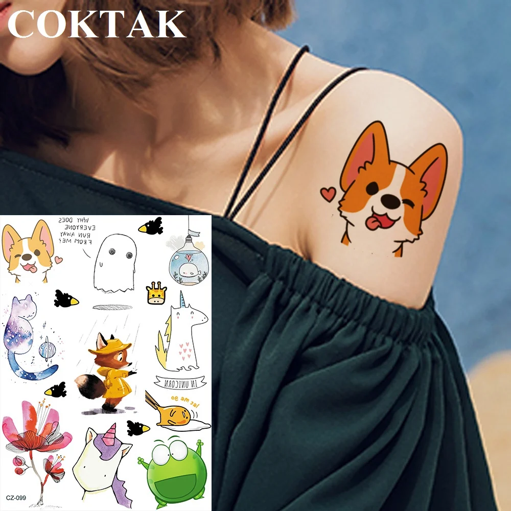 

Cute Fake Cartoon Fox Cats Unicorn Temporary Flash Tattoos For Kids In Bulk Funny Tattoo Sticker Children Frog Fake Tatoo Custom