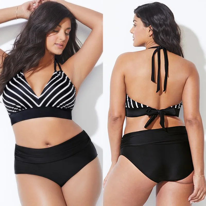 2019 Plus Size Bikini Set High Waist Swimwear Women Biquini Halter Two Pieces Swimsuit Black Striped Bathing Suit Large Size 4XL
2019 Plus Size Bikini Set High Waist Swimwear Women Biquini Halter Two Pieces Swimsuit Black Striped Bathing Suit Large Size 4XL