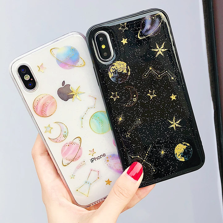 Горячий Блестящий Космический Чехол со звездами для iPhone 7 8 6 6S Plus X задняя крышка